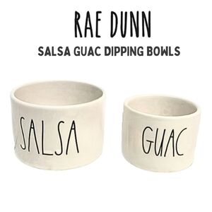 Rae Dunn White Salsa and Guac Ceramic Dip & Chips Set Bowls